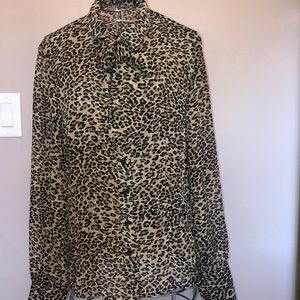 H&M Leopard long sleeve top with bow size 6